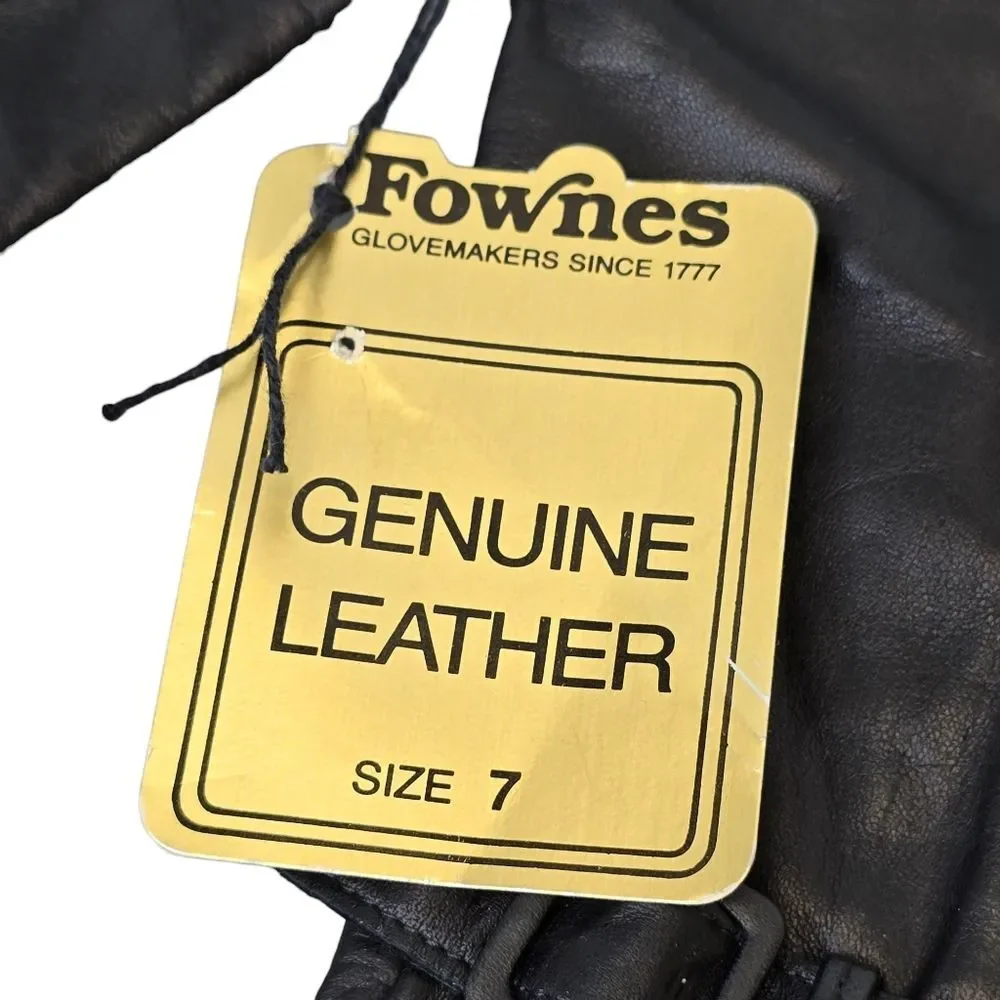 NWT Vintage Fownes Women's Size 7 Buckle Strap Long Black Genuine Leather Gloves